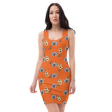Orange Hawaiian Floral Fitted Dress