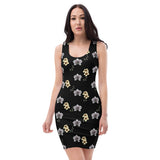 Black Hawaiian Floral Fitted Dress